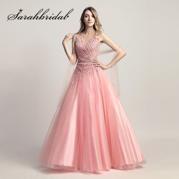 sheer neck prom dresses 2019 new illusion back pink tulle a line designer beading evening party gowns cc425, White;black
sheer neck prom dresses 2019 new illusion back pink tulle a line designer beading evening party gowns cc425, White;black
