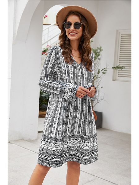 women designer floral print dresses fashion solid color v neck dresses casual loose dresses womens clothing, Black;gray
women designer floral print dresses fashion solid color v neck dresses casual loose dresses womens clothing, Black;gray