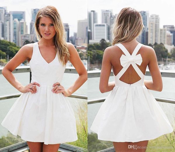 white short cocktail dresses mini crisscross back evening gowns v neck sweet 16 girl formal gowns, Black
white short cocktail dresses mini crisscross back evening gowns v neck sweet 16 girl formal gowns, Black