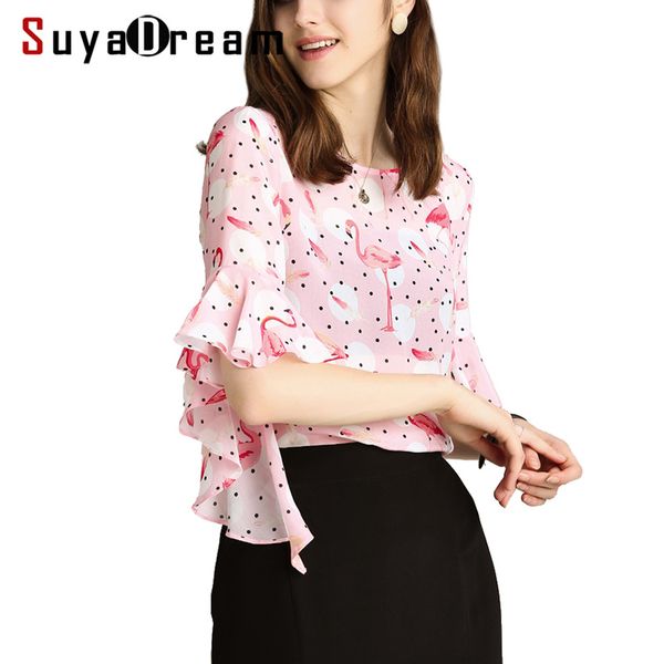 women blouse 100% real silk crepe print blouse shirt half sleeved office lady blouses 2019 spring summer shirt, White
women blouse 100% real silk crepe print blouse shirt half sleeved office lady blouses 2019 spring summer shirt, White
