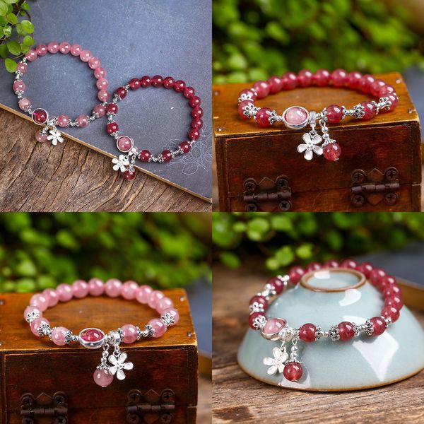 925 natural strawberry crystal madagascar powder crystal collocation silver crystal bracelet woman confidante gift, Black
925 natural strawberry crystal madagascar powder crystal collocation silver crystal bracelet woman confidante gift, Black