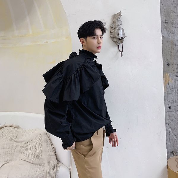 men black long sleeve casual shirt two wear lotus leaf shoulder loose streetwear hip hop punk gothic party stage dress shirts, White;black
men black long sleeve casual shirt two wear lotus leaf shoulder loose streetwear hip hop punk gothic party stage dress shirts, White;black