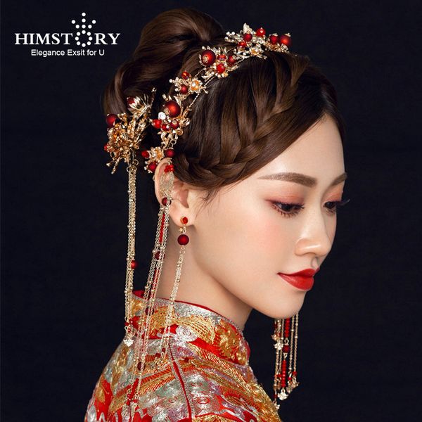 himstory retro chinese style traditional bridal headdress hairpin red pearls gold long tassel headband wedding accessories, Golden;white
himstory retro chinese style traditional bridal headdress hairpin red pearls gold long tassel headband wedding accessories, Golden;white