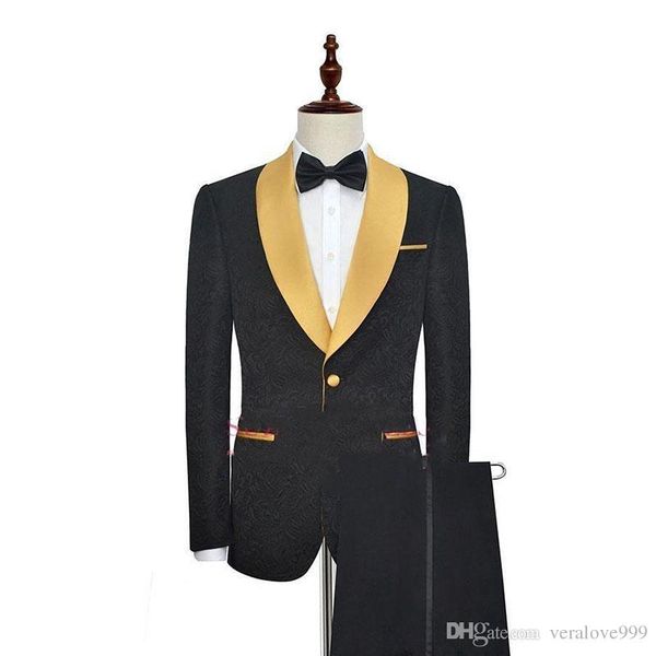 fashion black mens suits with gold shawl lapel one button men tuxedos for prom wear wedding evening party suit (blazer+pants) jacquard weave, Black;gray
fashion black mens suits with gold shawl lapel one button men tuxedos for prom wear wedding evening party suit (blazer+pants) jacquard weave, Black;gray