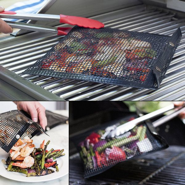 

Non-Stick Mesh Жечь сумка антипригарного BBQ Выпекать сумку Открытого Пикник Аксессуары Многоразовые и легко очистить барбекю сумка MMA2024-6