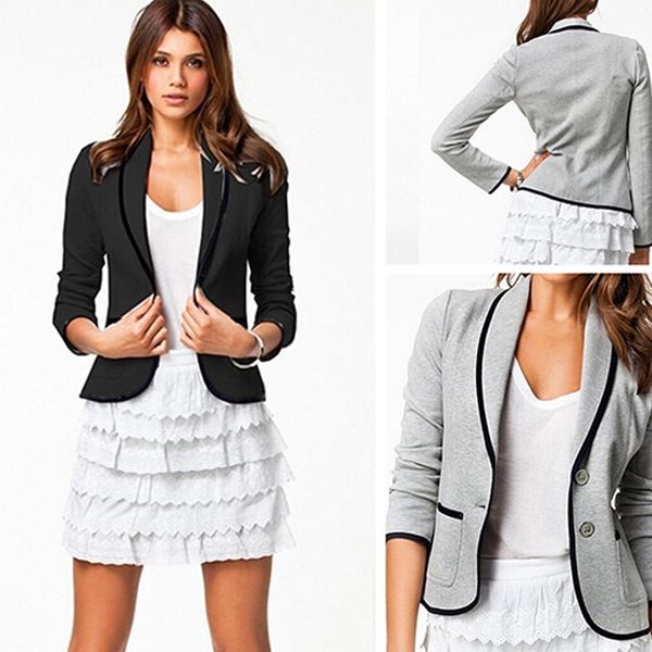 new women's casual two buttons pocket blazer long sleeve shawl lapel coat suit feminino manga, White;black
new women's casual two buttons pocket blazer long sleeve shawl lapel coat suit feminino manga, White;black