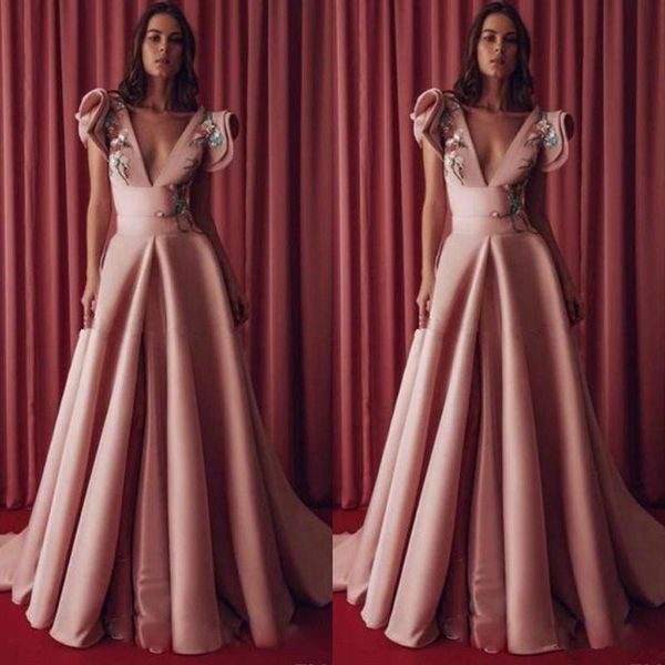 embroidery pink 2020 prom dresses a line deep v neck ruffles sleeve evening dress satin formal gowns vestidos de fiesta, Black
embroidery pink 2020 prom dresses a line deep v neck ruffles sleeve evening dress satin formal gowns vestidos de fiesta, Black