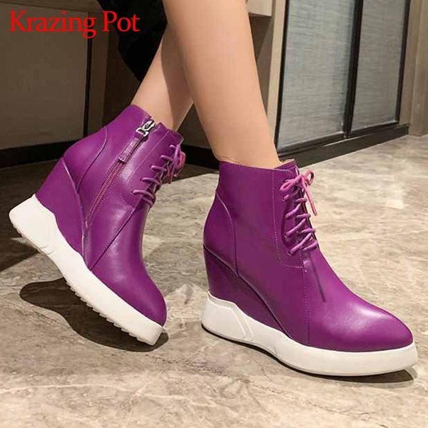 krazing pot european style wedges thick bottom cow leather boots pointed toe winter fashion solid lace up zip ankle boots l21, Black
krazing pot european style wedges thick bottom cow leather boots pointed toe winter fashion solid lace up zip ankle boots l21, Black
