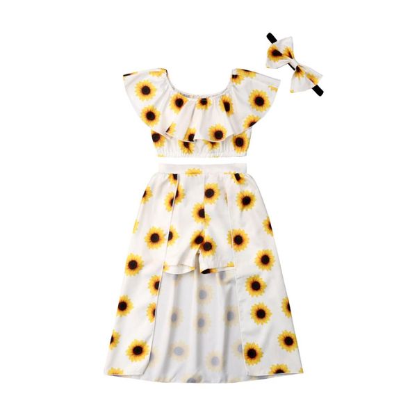 2019 summer children girls sunflower clothes off shoulder crop skirted shorts headband 3pcs outfits kids clothing set, White
2019 summer children girls sunflower clothes off shoulder crop skirted shorts headband 3pcs outfits kids clothing set, White