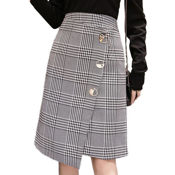 high waist asymmetrical plaid midi skirt women korean fashion button slim elegant wool skirt elegant ladies skirts, Black
high waist asymmetrical plaid midi skirt women korean fashion button slim elegant wool skirt elegant ladies skirts, Black