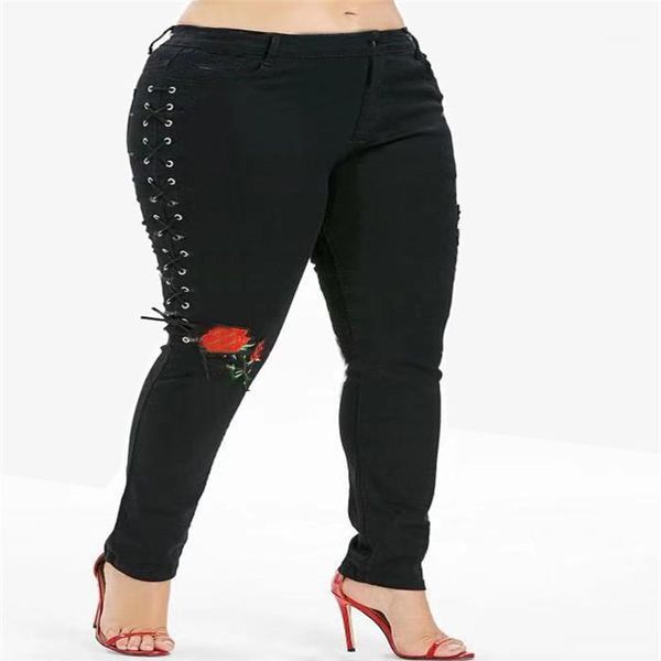 plus size slim pencil pants females fashion casual clothes womens bandage rose embroidery jeans spring summer designer black, Blue
plus size slim pencil pants females fashion casual clothes womens bandage rose embroidery jeans spring summer designer black, Blue