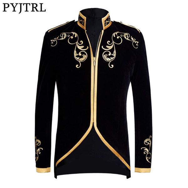 pyjtrl british style prince fashion black velvet gold embroidery blazer wedding groom slim fit suit jacket singers coat, White;black
pyjtrl british style prince fashion black velvet gold embroidery blazer wedding groom slim fit suit jacket singers coat, White;black