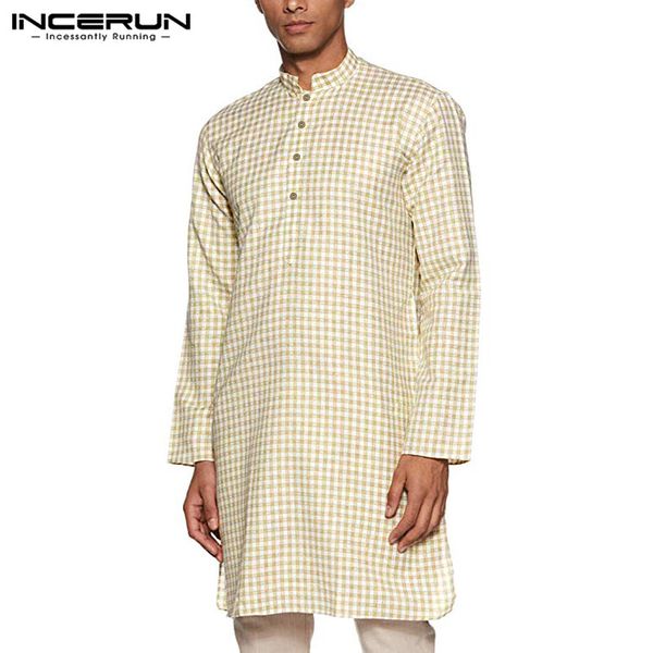 incerun men long shirt plaid long sleeve clothes vintage stand collar kurtas streetwear muslim casual men shirt 2020, White;black
incerun men long shirt plaid long sleeve clothes vintage stand collar kurtas streetwear muslim casual men shirt 2020, White;black