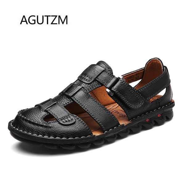 agutzm 1322 new fashion toe cap solid color handmade back adjustable hook & loop genuine leather men's sandals shoes, Black
agutzm 1322 new fashion toe cap solid color handmade back adjustable hook & loop genuine leather men's sandals shoes, Black