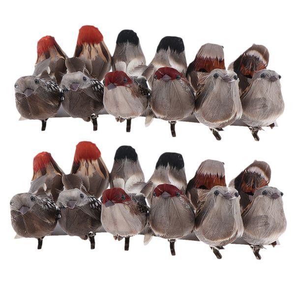 24pcs artificial xmas feather birds sparrow tree decoration craft ornaments