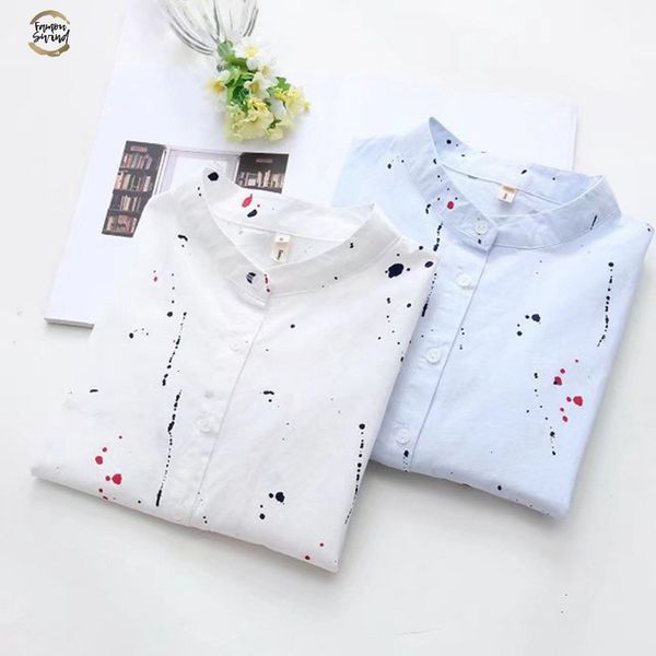 women cotton white long sleeve blouse stand collar graffiti shirt autumn button down new fashion office shirt
women cotton white long sleeve blouse stand collar graffiti shirt autumn button down new fashion office shirt