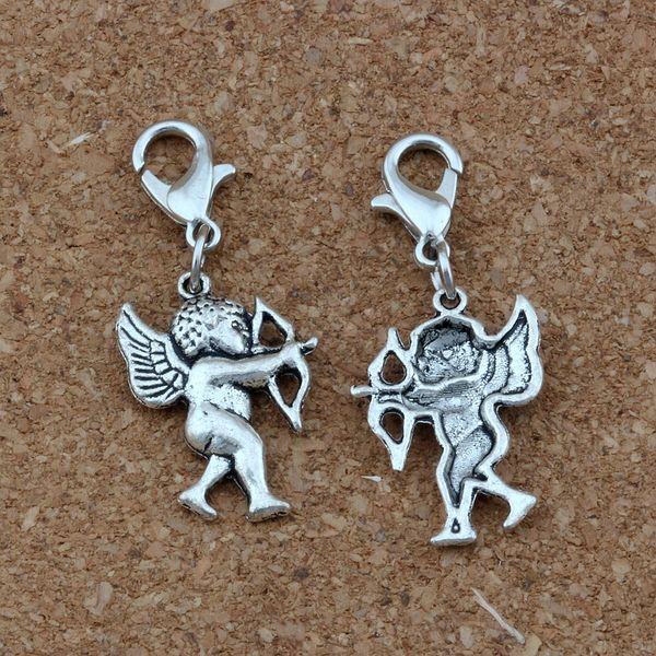100pcs/lots antique silver love angel cupid floating lobster clasps charm beads fit charm bracelet diy jewelry 15x35mm a-417b, Bronze;silver