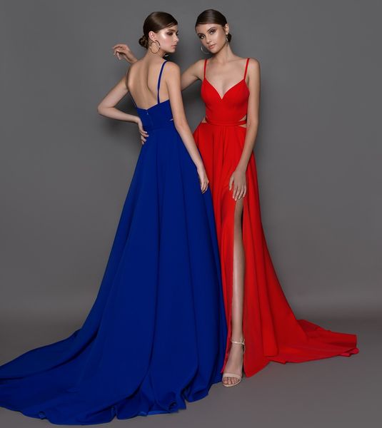 chic red side split prom dresses spaghetti straps a line evening gowns plus size sweep train satin formal dress, Black
chic red side split prom dresses spaghetti straps a line evening gowns plus size sweep train satin formal dress, Black