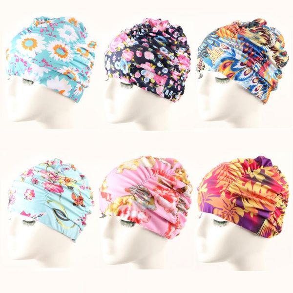 women bathing flower printed pleated hat pool beach swimming cap long hair stretch elastic nylon fashion
women bathing flower printed pleated hat pool beach swimming cap long hair stretch elastic nylon fashion