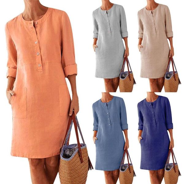 plus size casual solid color cotton linen women long sleeve tunic kaftan dress length vestidos summer dresses causal-clothing, Black
plus size casual solid color cotton linen women long sleeve tunic kaftan dress length vestidos summer dresses causal-clothing, Black