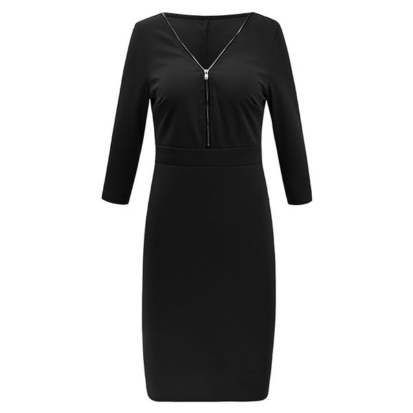 women slim dress solid color zipper deep v neck high waist office ladies dresses 3/4 sleeve bandage midi dress party wear, Black;gray
women slim dress solid color zipper deep v neck high waist office ladies dresses 3/4 sleeve bandage midi dress party wear, Black;gray