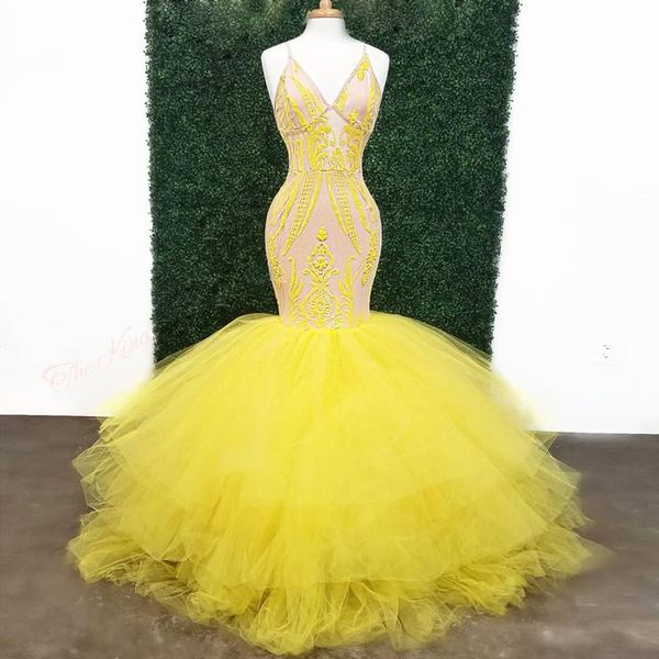 yellow prom dresses with deep v neck lace appliques mermaid evening gowns plus size sweep train tulle formal party dress, Black
yellow prom dresses with deep v neck lace appliques mermaid evening gowns plus size sweep train tulle formal party dress, Black