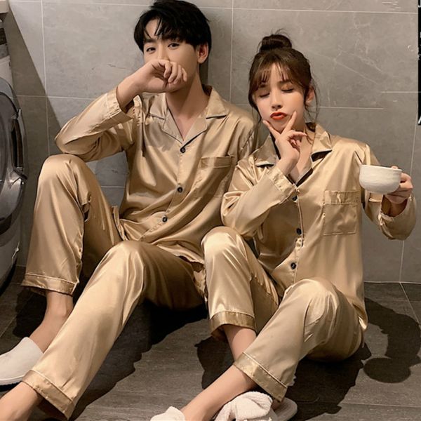 women's sleepwear couple pajamas set faux silk turn-down collar cardigan solid color satin thin section quality home clothes, Black;red
women's sleepwear couple pajamas set faux silk turn-down collar cardigan solid color satin thin section quality home clothes, Black;red