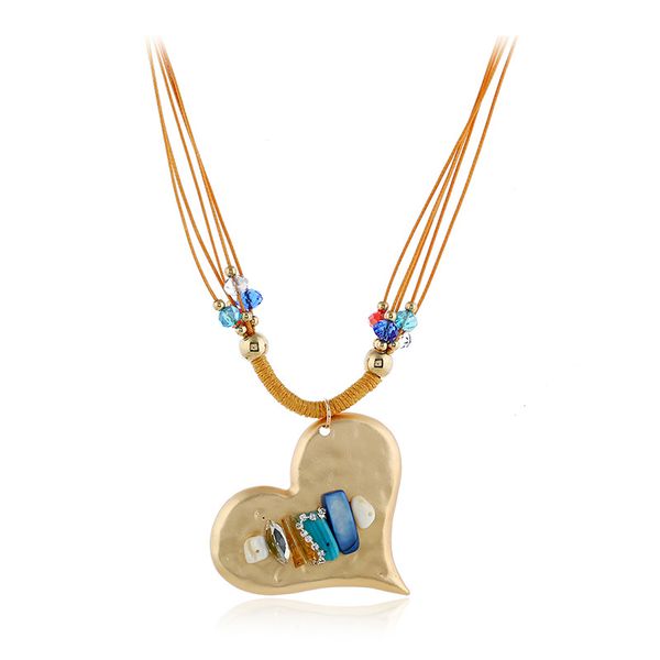 simple crystal alloy heart pendant necklace handmade glass beads and rope necklace, Silver
simple crystal alloy heart pendant necklace handmade glass beads and rope necklace, Silver