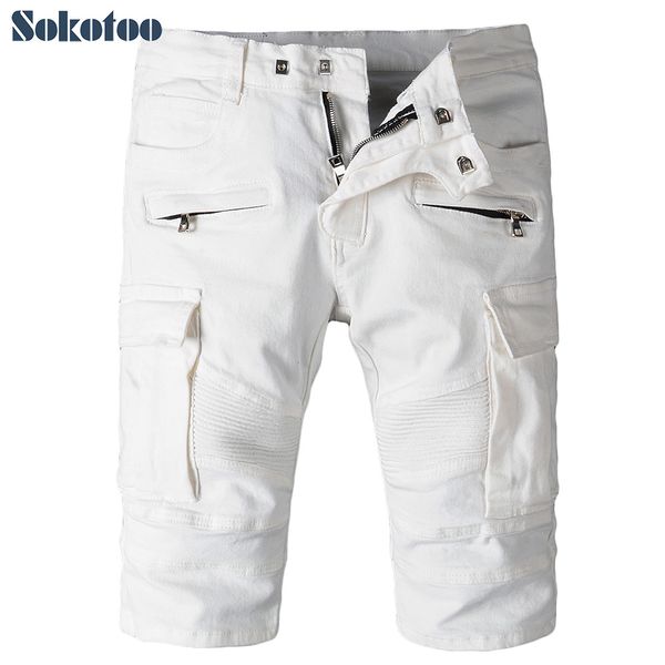 sokotoo men's summer white pleated biker jeans for moto casual pockets cargo pants knee length shorts, Blue
sokotoo men's summer white pleated biker jeans for moto casual pockets cargo pants knee length shorts, Blue