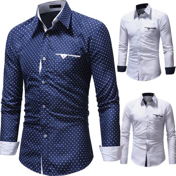 

desire 35# dropship 2018 new arrival fashion men's shirts autumn casual polka dot slim fit long sleeve dress shirt top, White;black