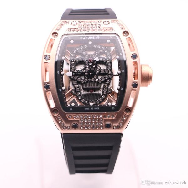 boyuheng hollow black skull skeleton 43mm diamond dial tonneau case mens watches transparent quartz battery movement watch wristwatches, Slivery;brown
boyuheng hollow black skull skeleton 43mm diamond dial tonneau case mens watches transparent quartz battery movement watch wristwatches, Slivery;brown