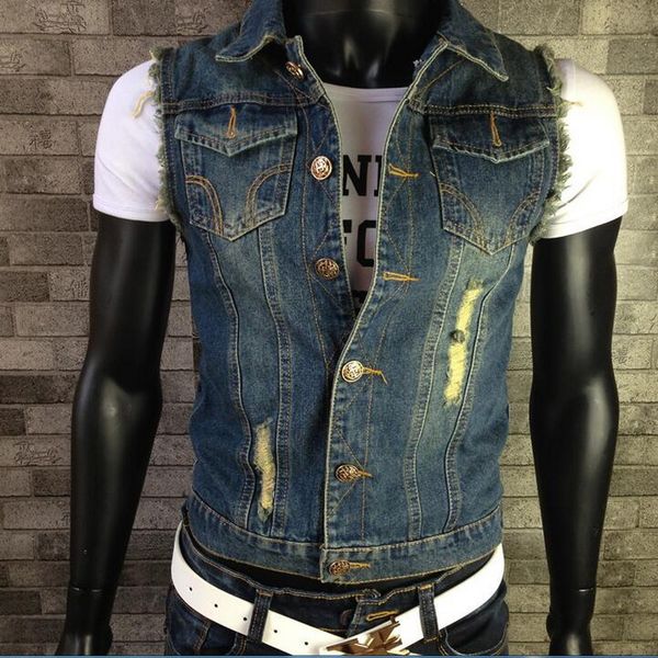 men's vests 2021 vxo plus size 6xl casual fashion ripped jeans vest male frayed denim cowboy sleeveless jacket blue coat, Black;white
men's vests 2021 vxo plus size 6xl casual fashion ripped jeans vest male frayed denim cowboy sleeveless jacket blue coat, Black;white