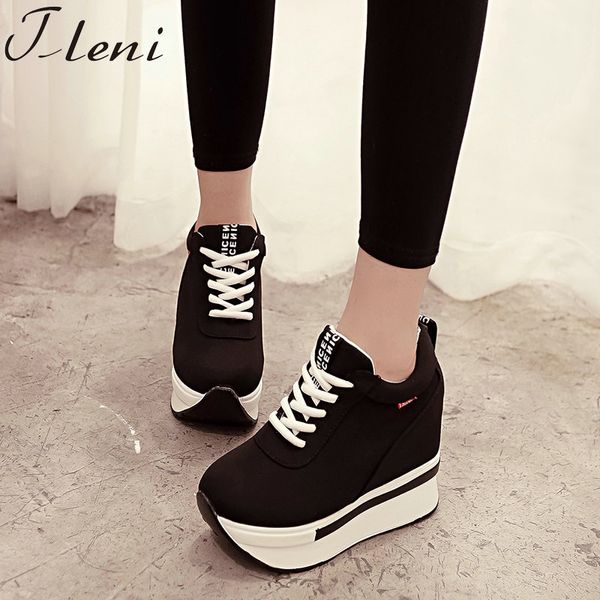 

tleni women sneakers women height increasing breathable lace-up wedges sneakers platform shoes canvas woman sport shoes zk-69
