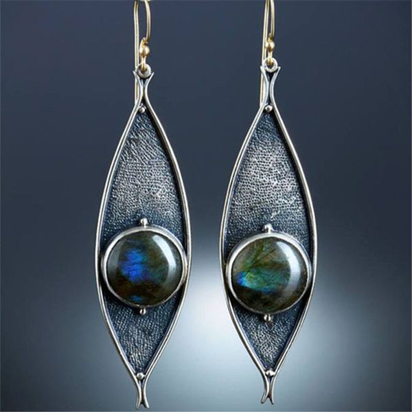 boho ethnic imitate blue opal stone dangle earrings for women girl vintage handmade metal drop earring pendientes mujer, Silver 
boho ethnic imitate blue opal stone dangle earrings for women girl vintage handmade metal drop earring pendientes mujer, Silver