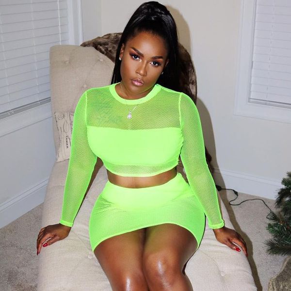 fashion neon green women sets short long sleeve see-through crop mini skirt bodycon 2 two pieces club outfits, White
fashion neon green women sets short long sleeve see-through crop mini skirt bodycon 2 two pieces club outfits, White