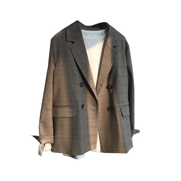 women blazers vintage plaid jacket women's spring new casual double-breasted suit jacket women, White;black
women blazers vintage plaid jacket women's spring new casual double-breasted suit jacket women, White;black