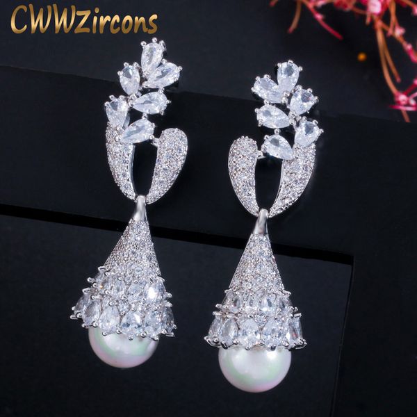 cwwzircons elegant symmetrical leaf dangling long pearl drop earring for women trendy cubic zirconia wedding party jewelry cz622, Golden
cwwzircons elegant symmetrical leaf dangling long pearl drop earring for women trendy cubic zirconia wedding party jewelry cz622, Golden