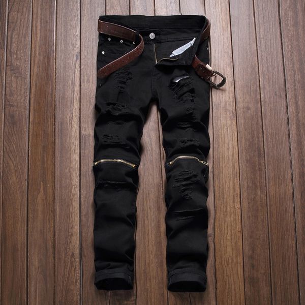 2016 ale black knee zipper hole men's jeans male club irregularities destroyed denim fabric stretch beggar trousers, Blue
2016 ale black knee zipper hole men's jeans male club irregularities destroyed denim fabric stretch beggar trousers, Blue