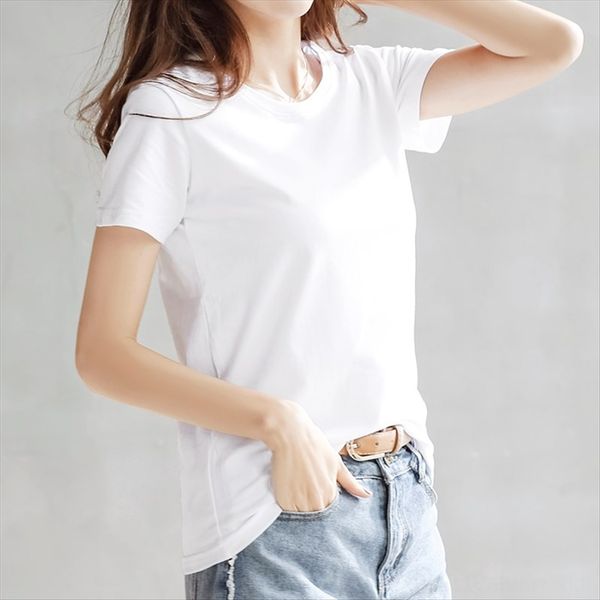 190g white low round collar waist short sleeve t- base shirt women's loose shirt
190g white low round collar waist short sleeve t- base shirt women's loose shirt