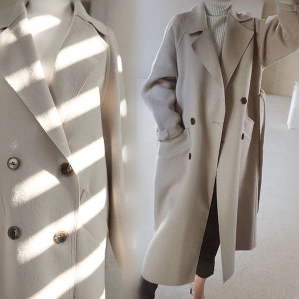 elegant solid color double-sided woolen coat for women temperament loose female outerwear with pockets office lady casual coats, Black
elegant solid color double-sided woolen coat for women temperament loose female outerwear with pockets office lady casual coats, Black