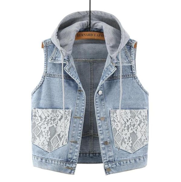 2020 autumn new women denim vest fashion lace pocket hooded jean waistcoat women short coletes feminina casual p1155, Black;white
2020 autumn new women denim vest fashion lace pocket hooded jean waistcoat women short coletes feminina casual p1155, Black;white