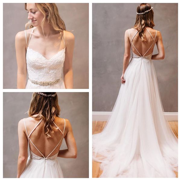 spaghetti straps a-line tulle casual wedding dresses for fall lace appliques beading beach wedding dresses backless bridal dresses, White
spaghetti straps a-line tulle casual wedding dresses for fall lace appliques beading beach wedding dresses backless bridal dresses, White