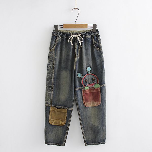 2019 new autumn elastic wiast casual cowboy cross-pants trousers japanese bee embroidery pockets jeans ankle-length pants, Blue
2019 new autumn elastic wiast casual cowboy cross-pants trousers japanese bee embroidery pockets jeans ankle-length pants, Blue