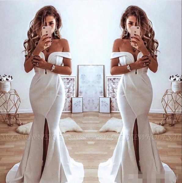 elegant white off the shoulder prom dresses satin sweep train front slit plunging custom made mermaid 2019 custom made evening gown, Black
elegant white off the shoulder prom dresses satin sweep train front slit plunging custom made mermaid 2019 custom made evening gown, Black