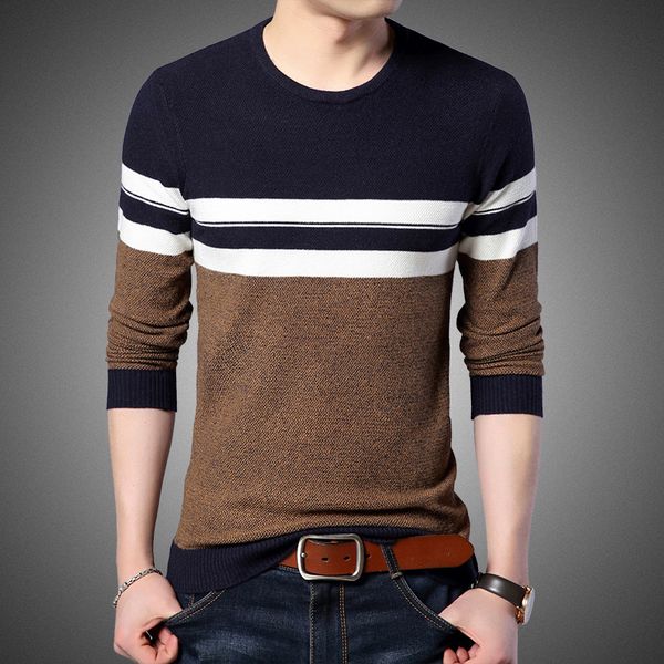 2020 autumn new men's striped sweater youth pullover fashion knitted elastic bottoming sweater, White;black
2020 autumn new men's striped sweater youth pullover fashion knitted elastic bottoming sweater, White;black