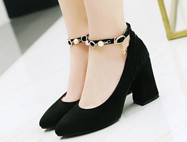 2018 suede women's shoes in spring and autumn with new high heel coarse heel pointed end water drill, Black
2018 suede women's shoes in spring and autumn with new high heel coarse heel pointed end water drill, Black