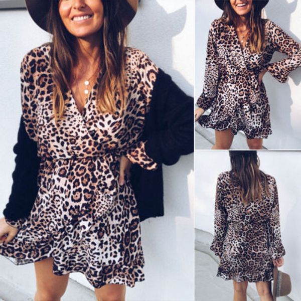 new leopard snake dress women v neck long sleeve leopard pleated party short mini dress lady fashion casual, Black;gray
new leopard snake dress women v neck long sleeve leopard pleated party short mini dress lady fashion casual, Black;gray