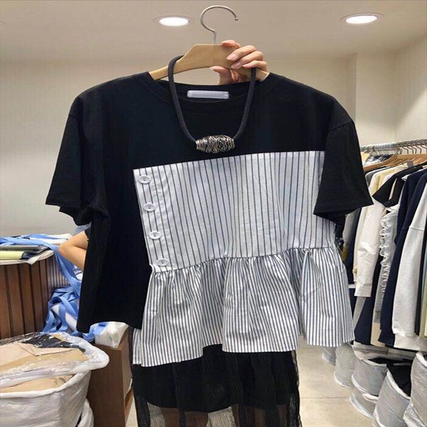 summer 2020 irregular t-shirt striped stitching contrast color t-shirt women's short sleeve loose women's top, White
summer 2020 irregular t-shirt striped stitching contrast color t-shirt women's short sleeve loose women's top, White