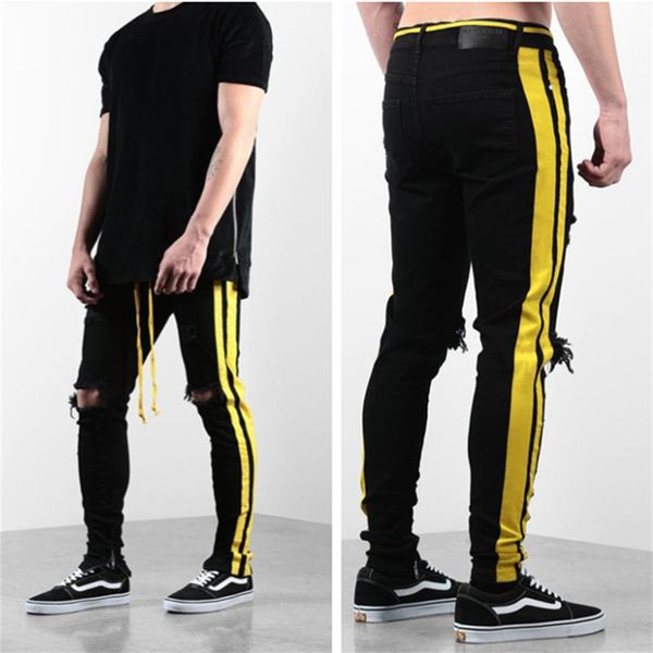 designer mens holes jeans striped printed skinny mens pencil pants distrressed male apparel, Blue
designer mens holes jeans striped printed skinny mens pencil pants distrressed male apparel, Blue