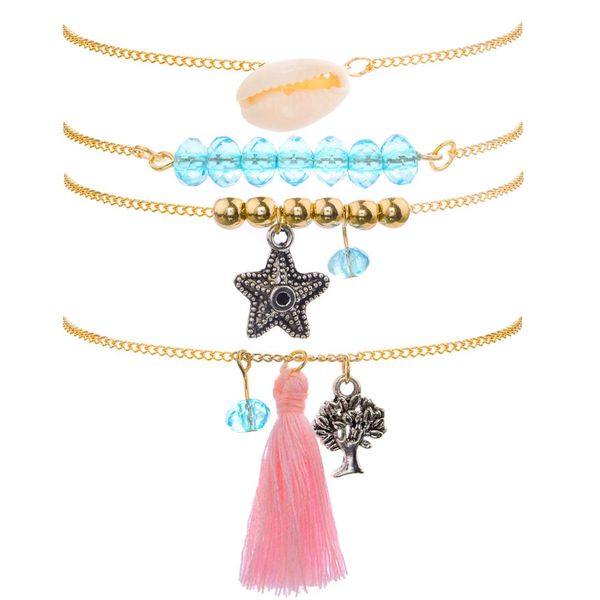 4 pcs/set bohemian fringed natural shell crystal starfish tree bracelets for women wedding anniversary gift, Black
4 pcs/set bohemian fringed natural shell crystal starfish tree bracelets for women wedding anniversary gift, Black